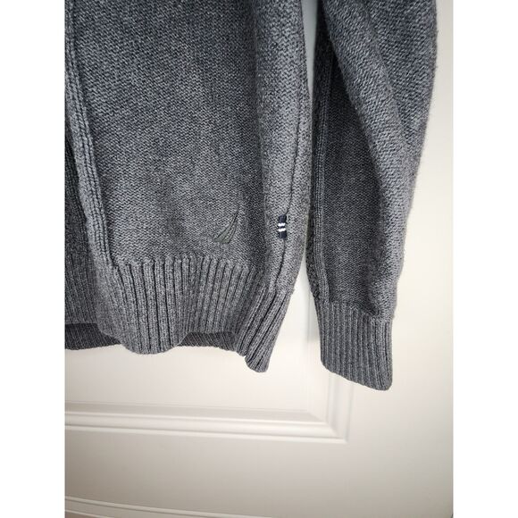 Nautica Dark Gray Cable Knit Shawl Collar Sweater Adult XL Pullover Preppy - Picture 4 of 6